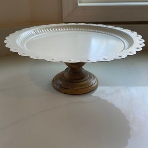 Beautiful white and wooden cake plate